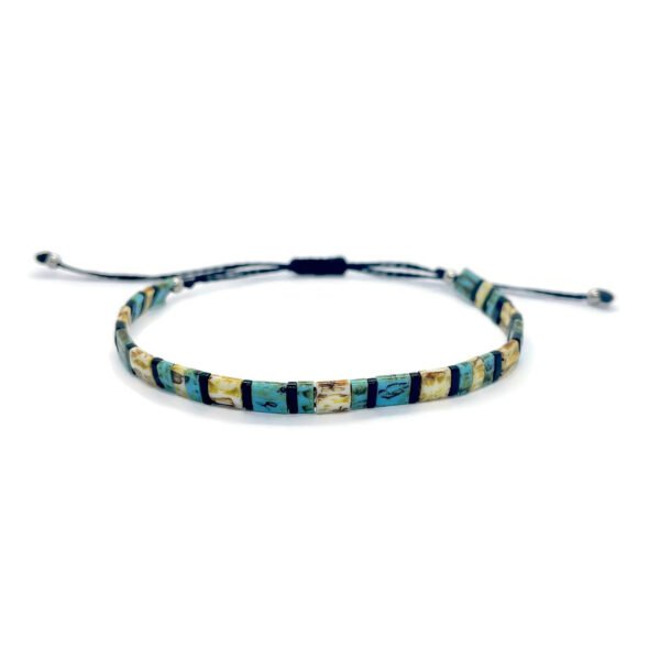 Bracelet unisexe en perles plates - bracelet perles en verre - bracelet Grèce - Bracelet bleu et blanc -bracelet artisanal - cadeau femme fait main